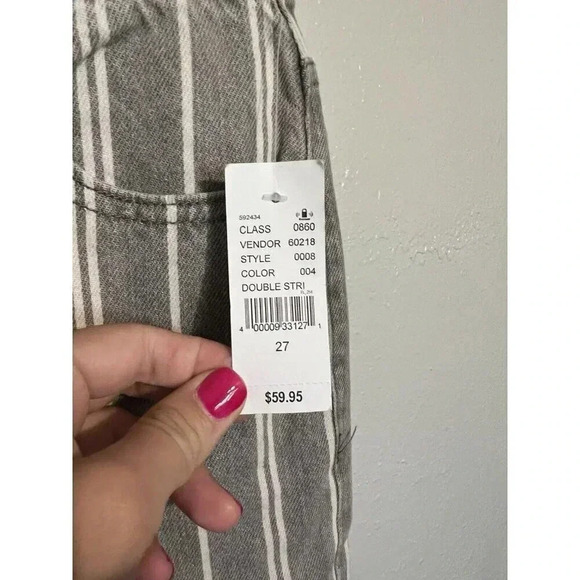 PacSun Gray Striped Fly Button High Waisted Straight Leg Cropped Jeans Size 27 - Picture 3 of 5